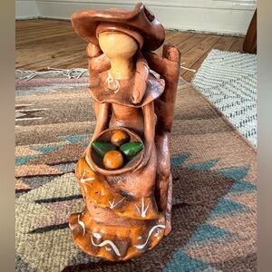 Signed Dominican Republic Terracotta Folk Art Woman Sculpture Caribbean